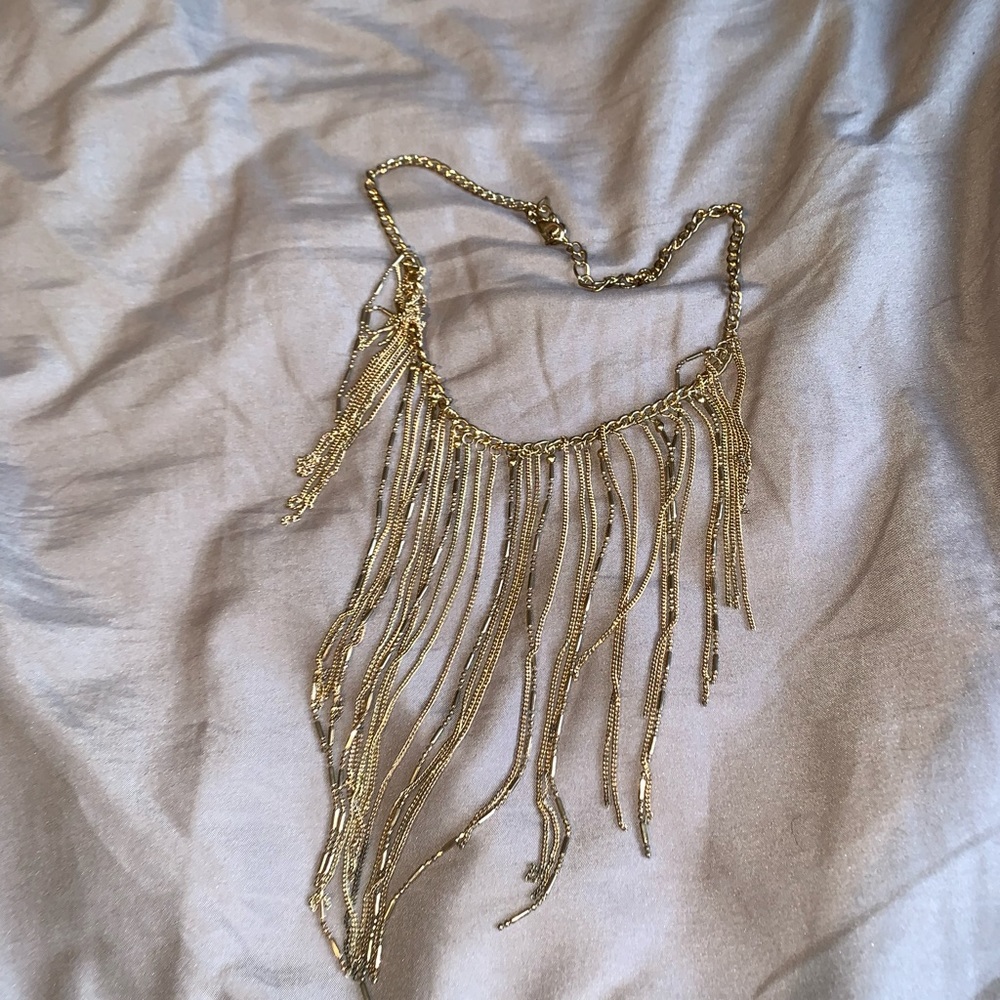 New York and Company: gold fringe choker necklace
